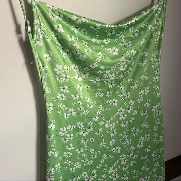 Vibrant Green Floral Maxi Dress with Spaghetti Straps sz Large - Picture 3 of 6